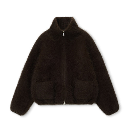 Brushed Specialty-Fiber Blend Zip-Up Knit Jacket