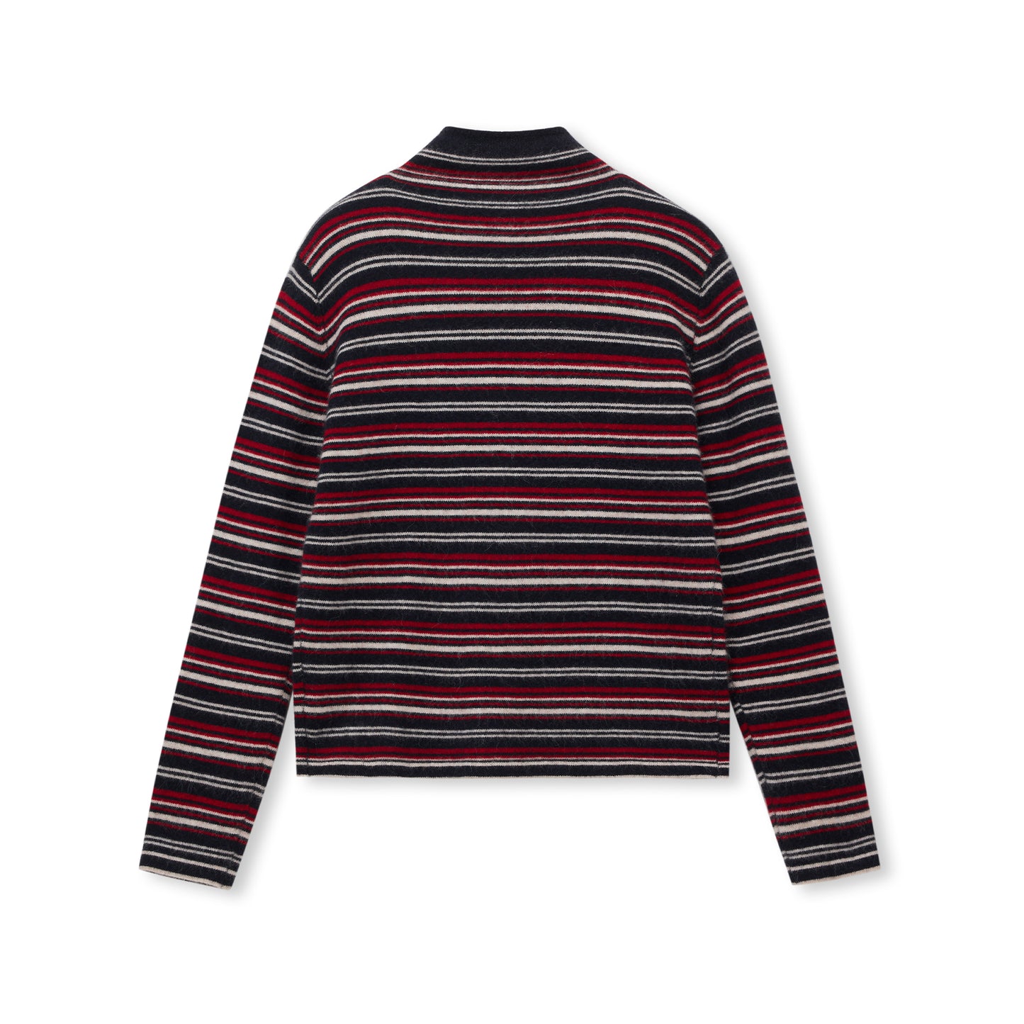 Striped Button-Front Wool-Blend Stand-Collar Cardigan