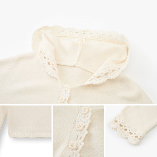 Crochet-Trim Hooded Wool Henley Sweater