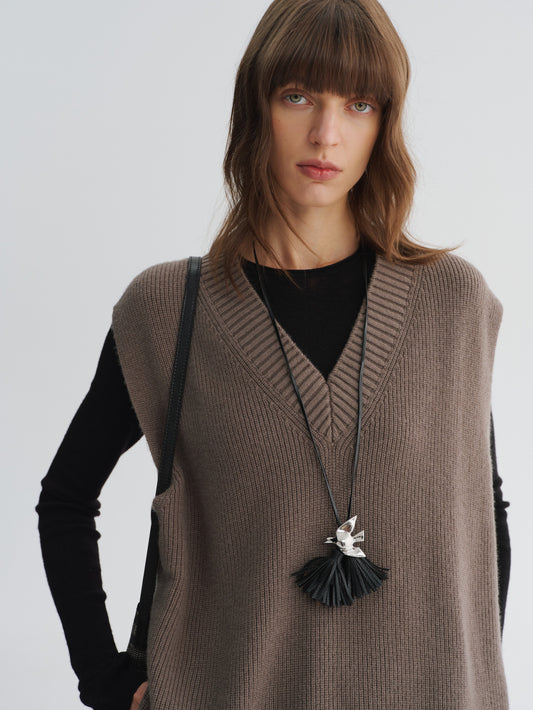 Minimal Merino V-Neck Side-Slit Knit Vest