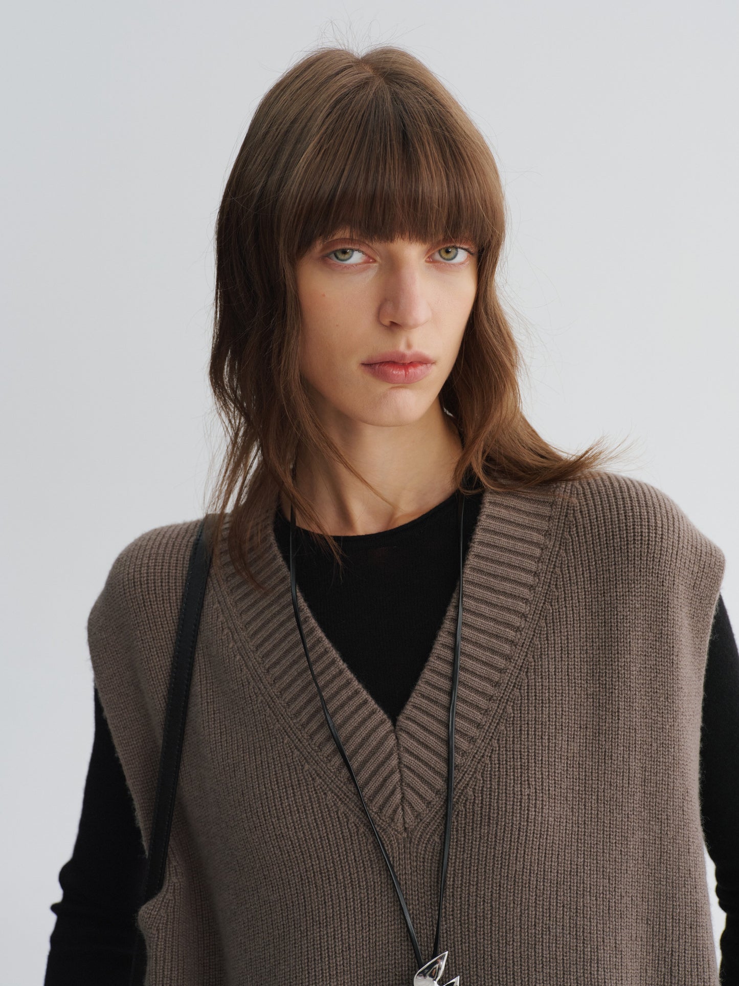 Minimal Merino V-Neck Side-Slit Knit Vest