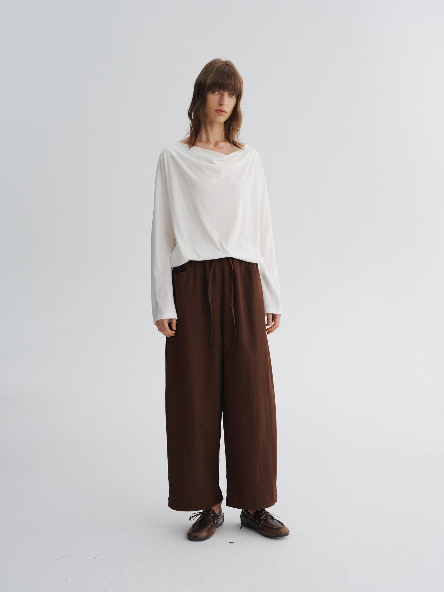 Draped-Neck Long-Sleeve Top