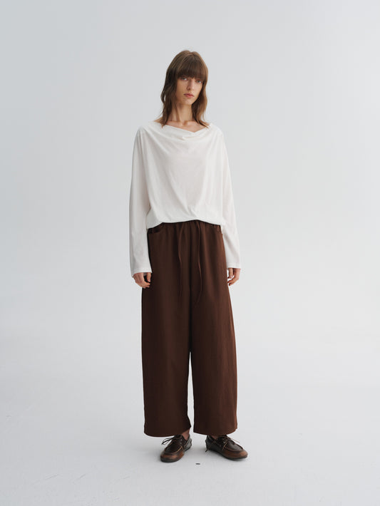 Draped-Neck Long-Sleeve Top