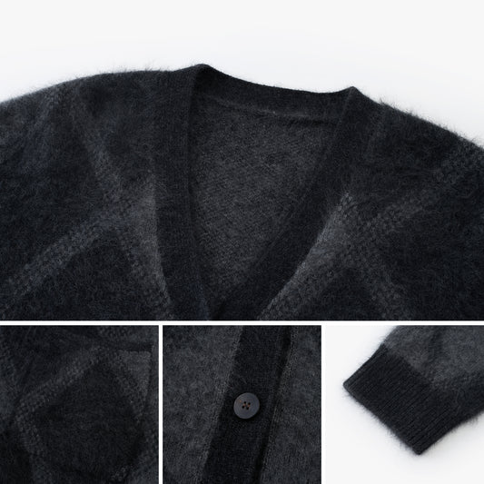 Argyle Wool-Blend V-Neck Cardigan
