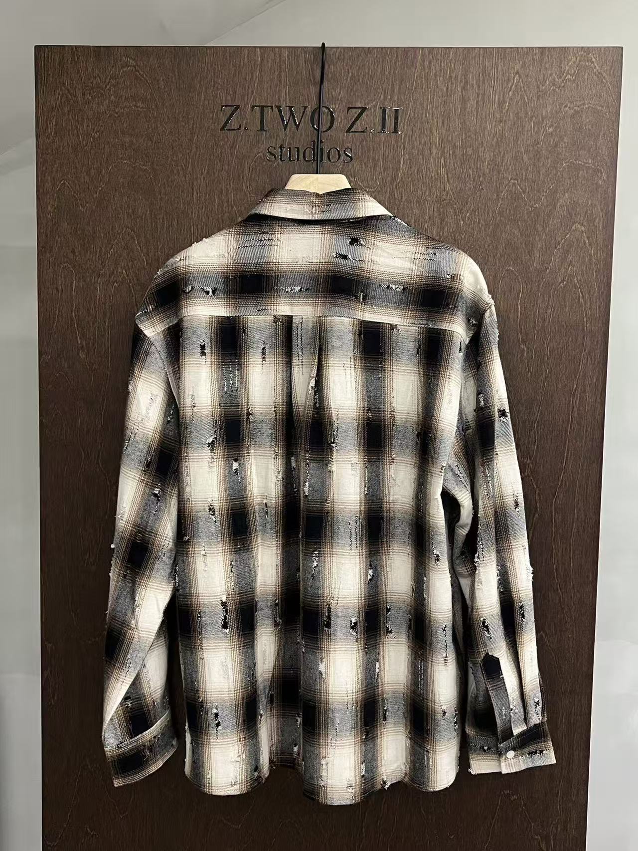 Distressed Plaid Cotton Shirt