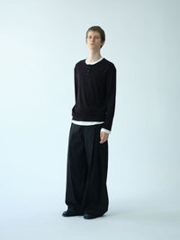 Layered-Collar Henley Long-Sleeve Tee