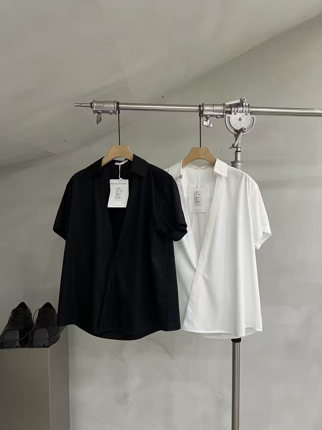 Wrap-Front Short-Sleeve Collar Blouse