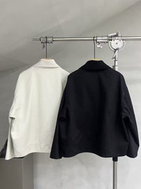 Wrap-Front Stand-Collar Cotton Jacket