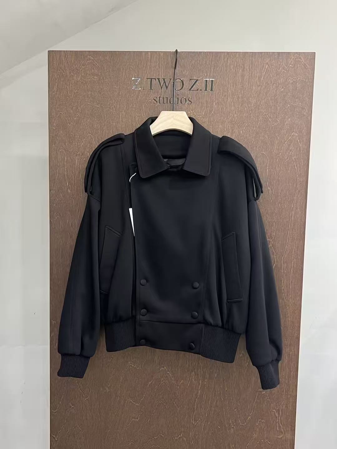 Double-Breasted Shoulder-Detail Bomber Jacket