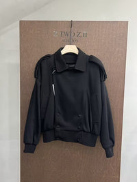 Double-Breasted Shoulder-Detail Bomber Jacket