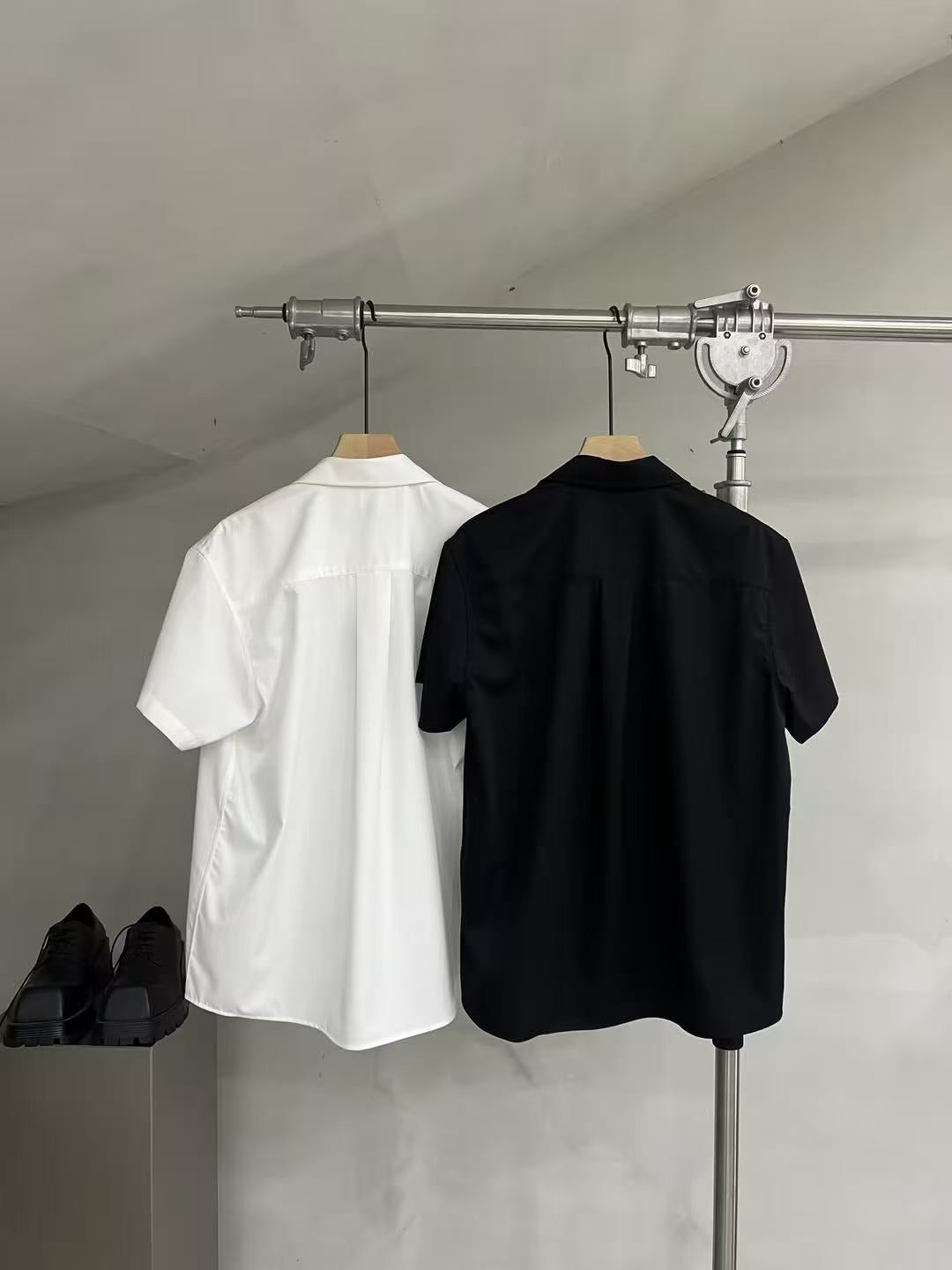 Wrap-Front Short-Sleeve Collar Blouse