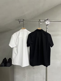 Wrap-Front Short-Sleeve Collar Blouse