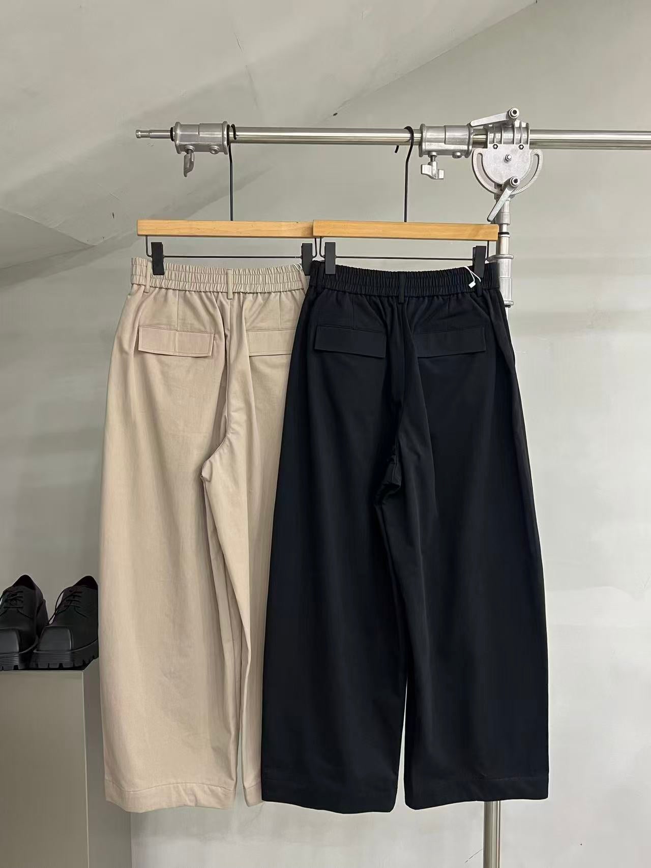 Cotton Pleated Wide-Leg Trousers