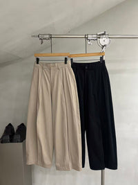 Cotton Pleated Wide-Leg Trousers