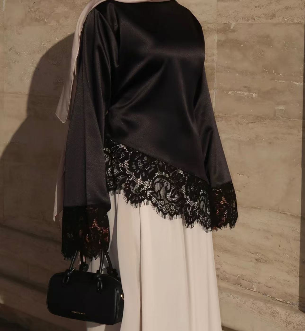 lace-trim-asymmetric-satin-tunic