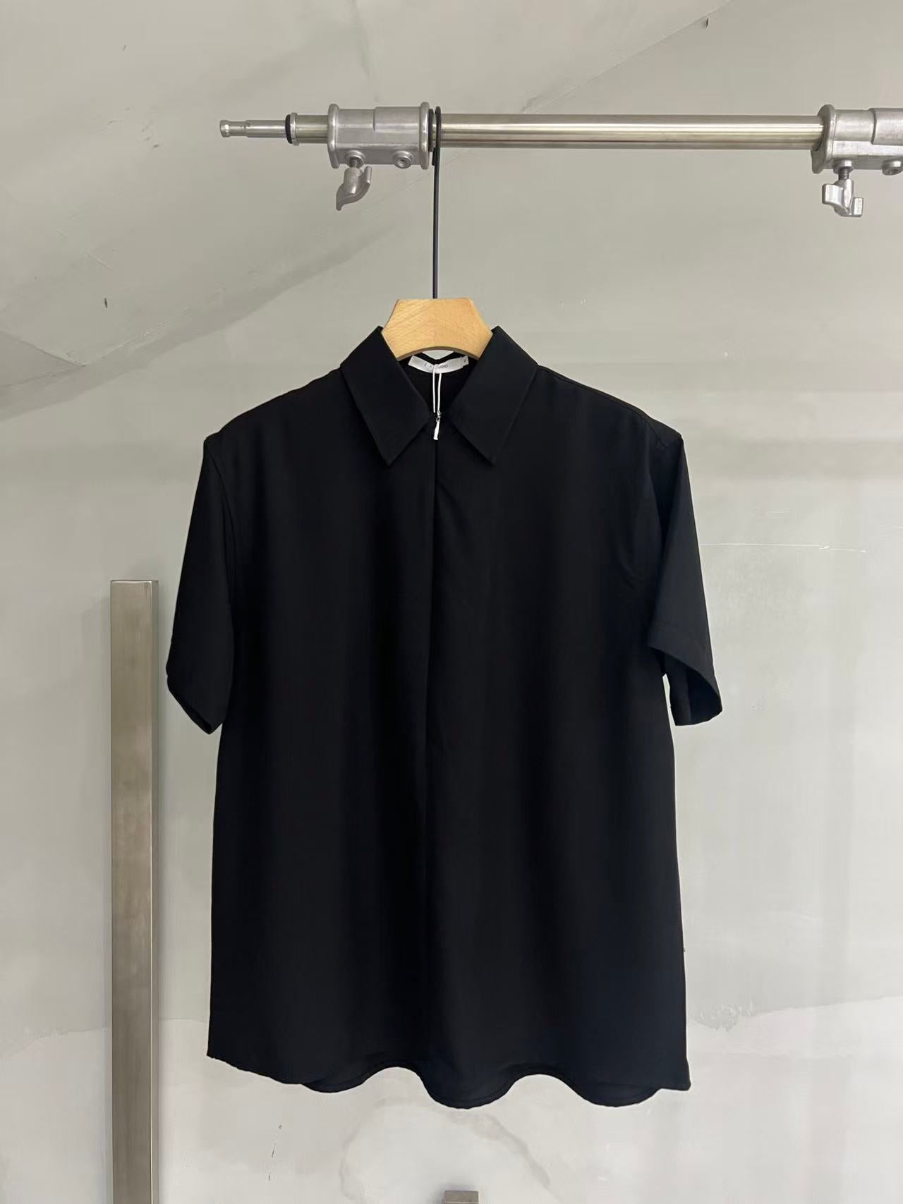 Minimal Zip-Front Short-Sleeve Shirt