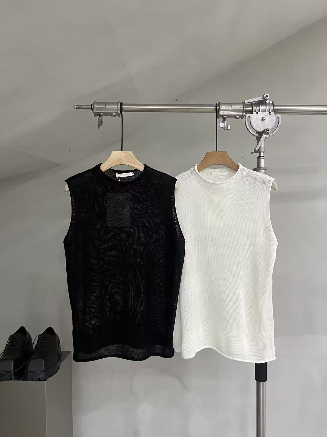 Sheer Fine-Knit Sleeveless Top