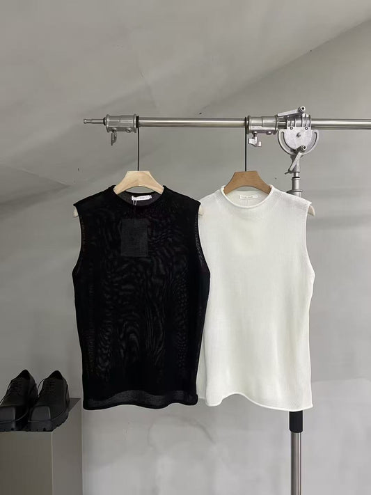 Sheer Fine-Knit Sleeveless Top