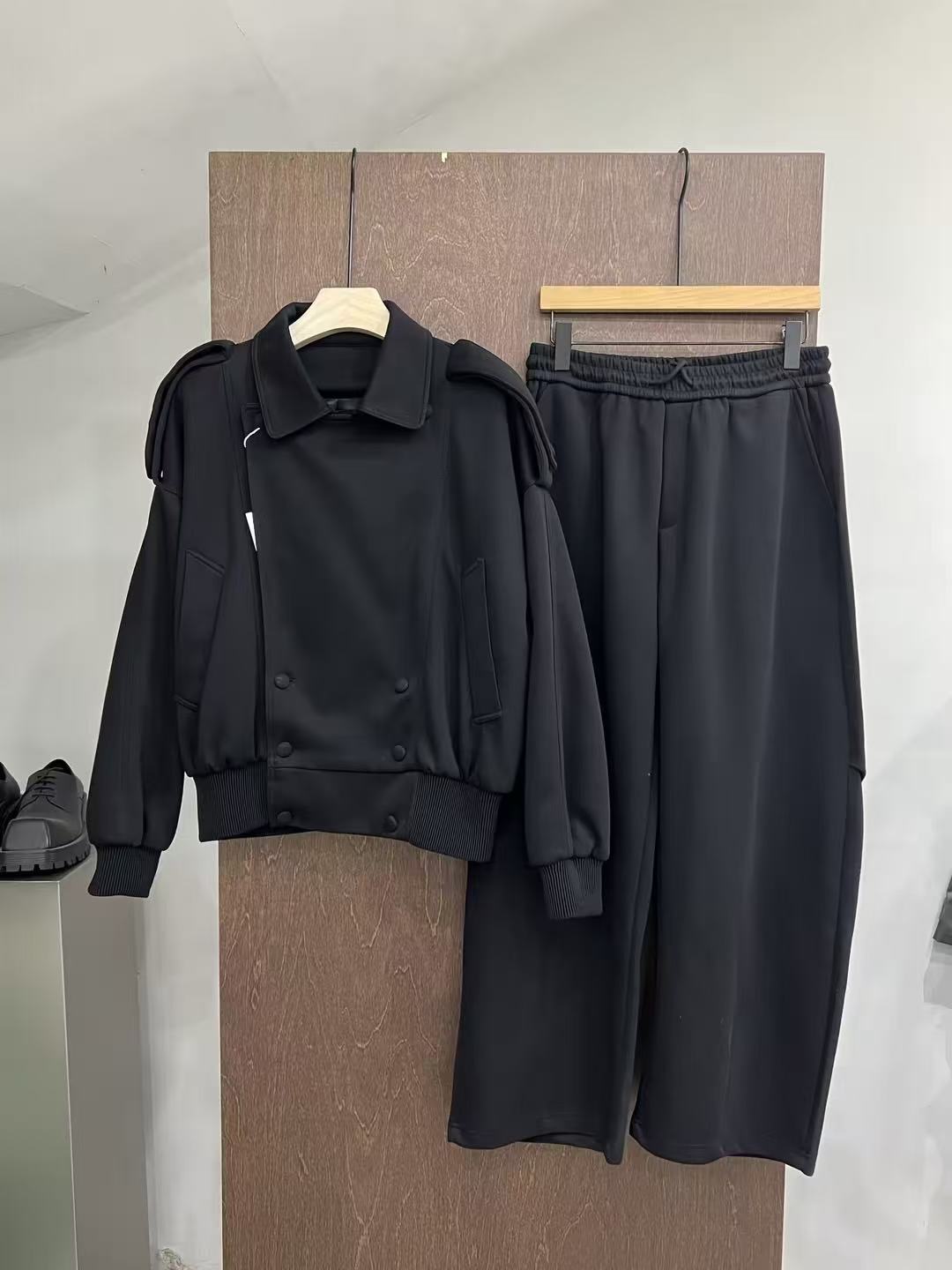 Double-Breasted Shoulder-Detail Bomber Jacket