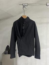 Draped Funnel-Neck Cotton Shirt