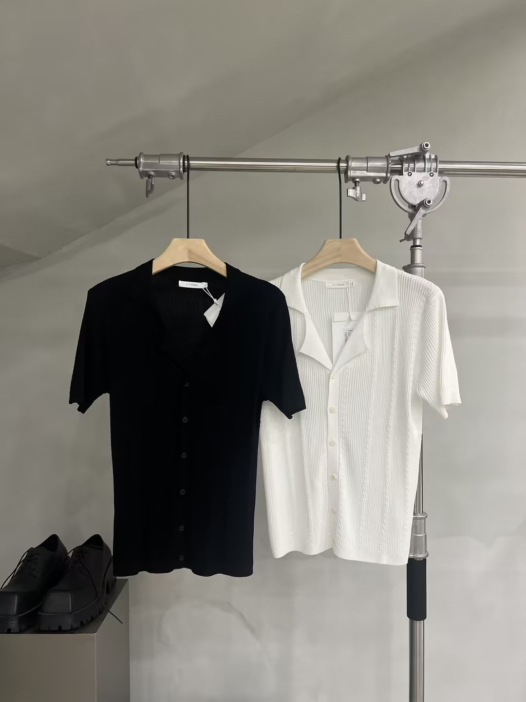 Textured Knit Relaxed Button-Up Short Sleeve Shirt