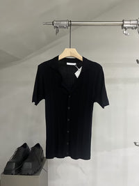 Textured Knit Relaxed Button-Up Short Sleeve Shirt