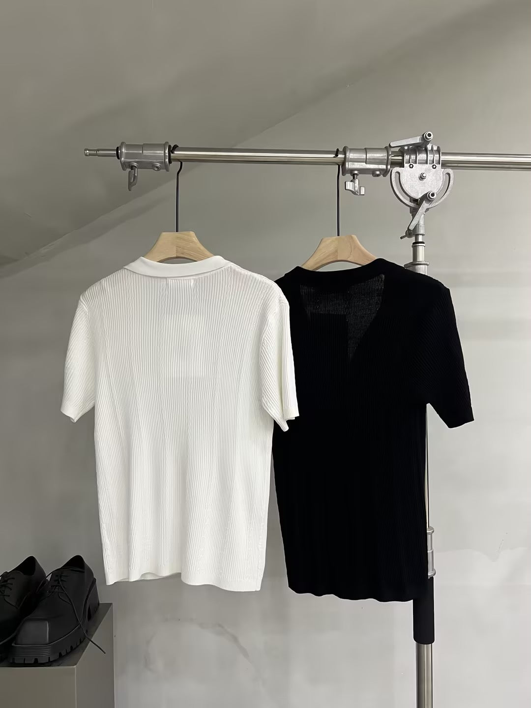 Textured Knit Relaxed Button-Up Short Sleeve Shirt