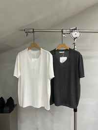 Soft-Texture Relaxed Knit Deep V-Neck T-Shirt