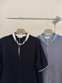 Contrast-Trim Short Sleeve Knit Cardigan