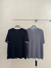Contrast-Trim Short Sleeve Knit Cardigan