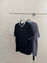 Contrast-Trim Short Sleeve Knit Cardigan