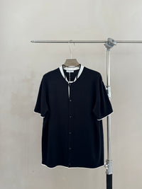 Contrast-Trim Short Sleeve Knit Cardigan