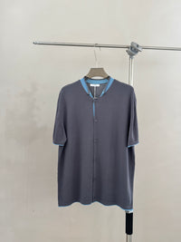 Contrast-Trim Short Sleeve Knit Cardigan