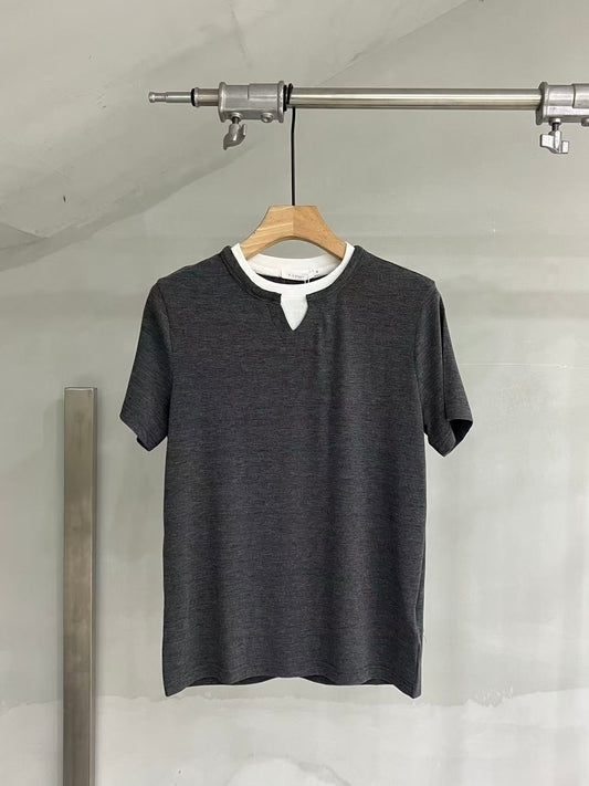 Layered-Neck Short-Sleeve Tee