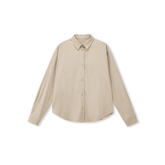 Fluid Oversized Mugwort-Blend Point-Collar Shirt