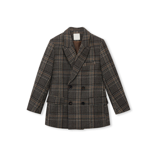 Plaid Double-Breasted Wool-Blend Blazer