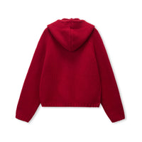 Scarf-Trim Wool Button Cardigan