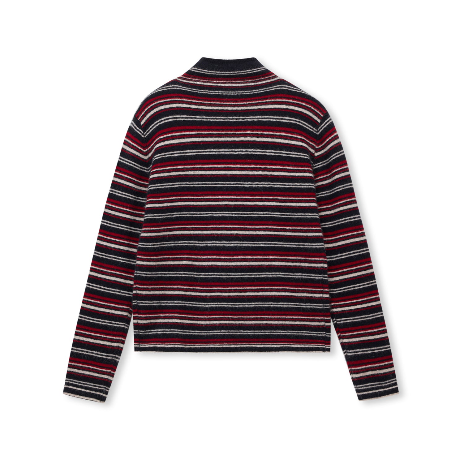 Striped Button-Front Wool-Blend Stand-Collar Cardigan