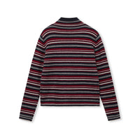 Striped Button-Front Wool-Blend Stand-Collar Cardigan