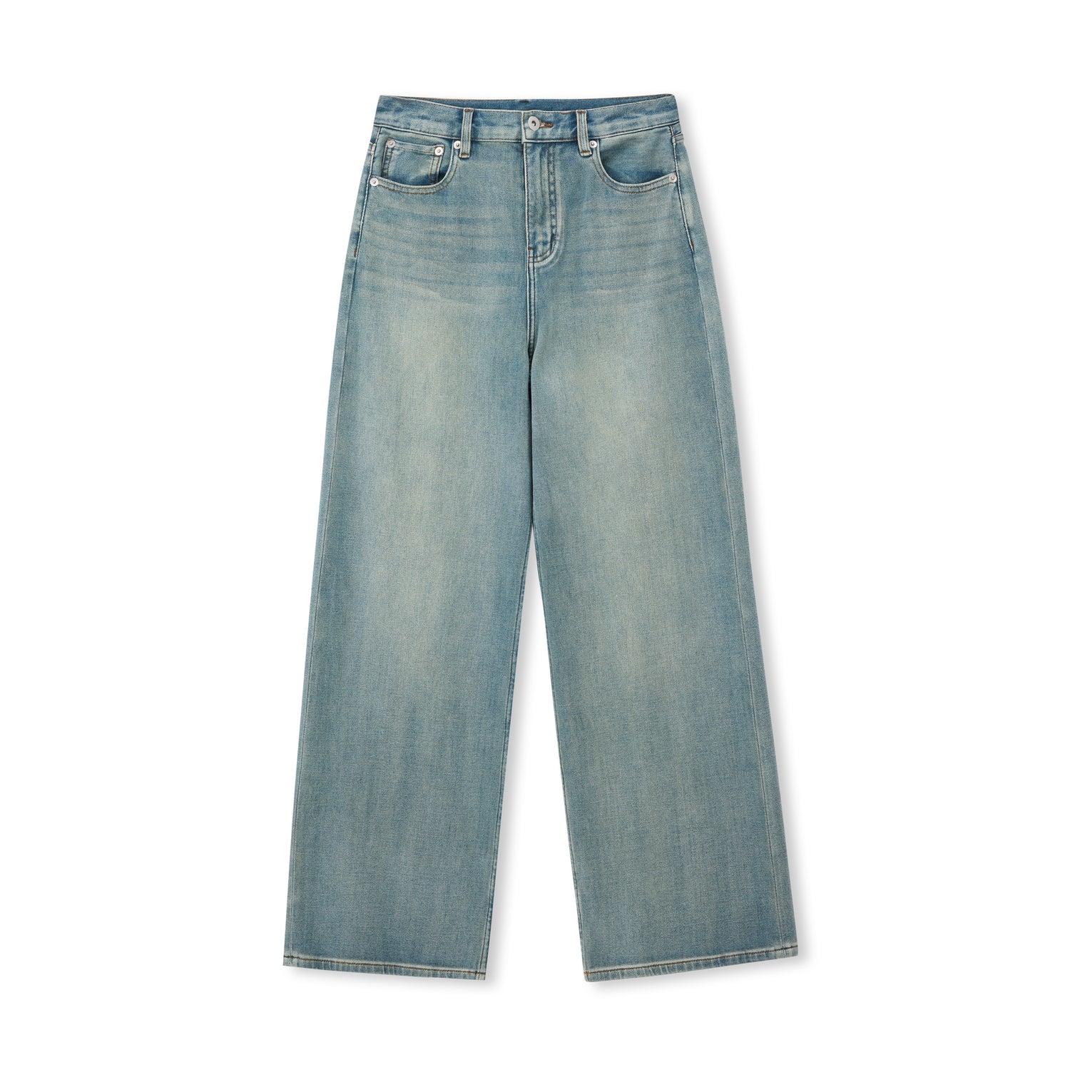 Washed High-Rise Cotton-Blend Wide-Leg Jeans