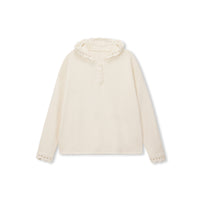 Crochet-Trim Hooded Wool Henley Sweater