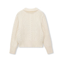 Side-Button Collared Cable-Knit Wool-Blend Sweater