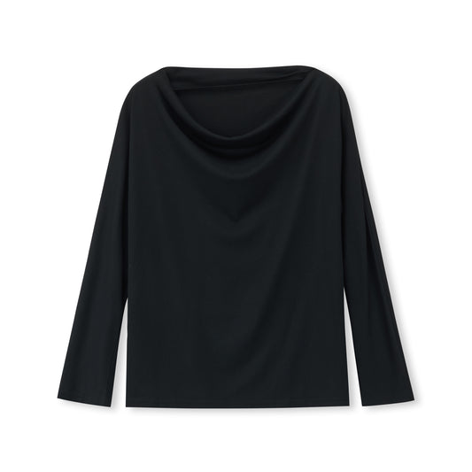 Draped Cowlneck Modal-Cotton Blend Top