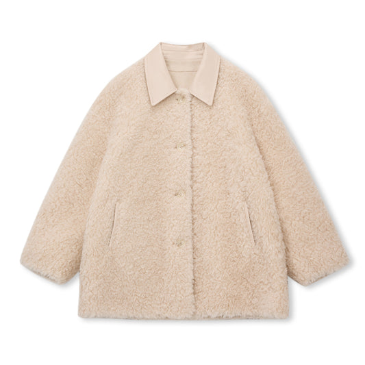 Contrast Leather Shearling