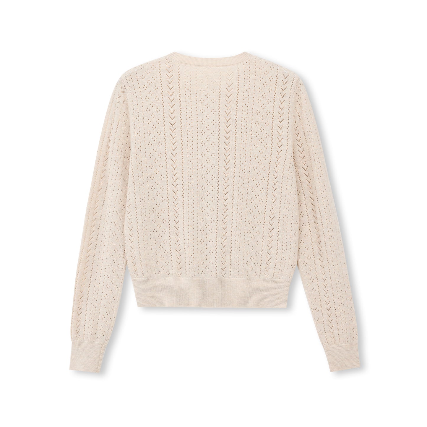 Pointelle-Knit Crewneck Cardigan