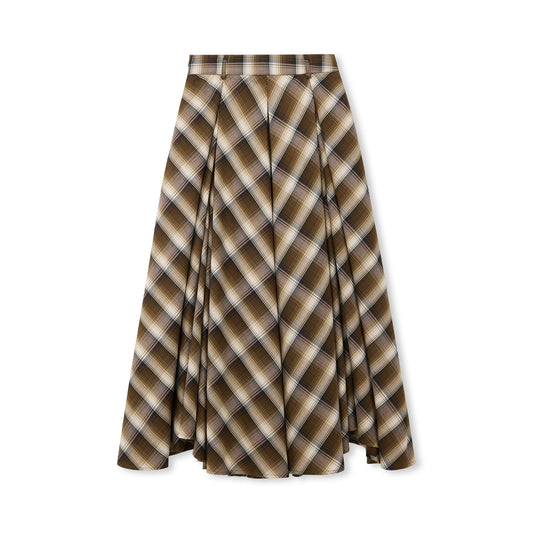 Bias-Cut Plaid Midi Skirt