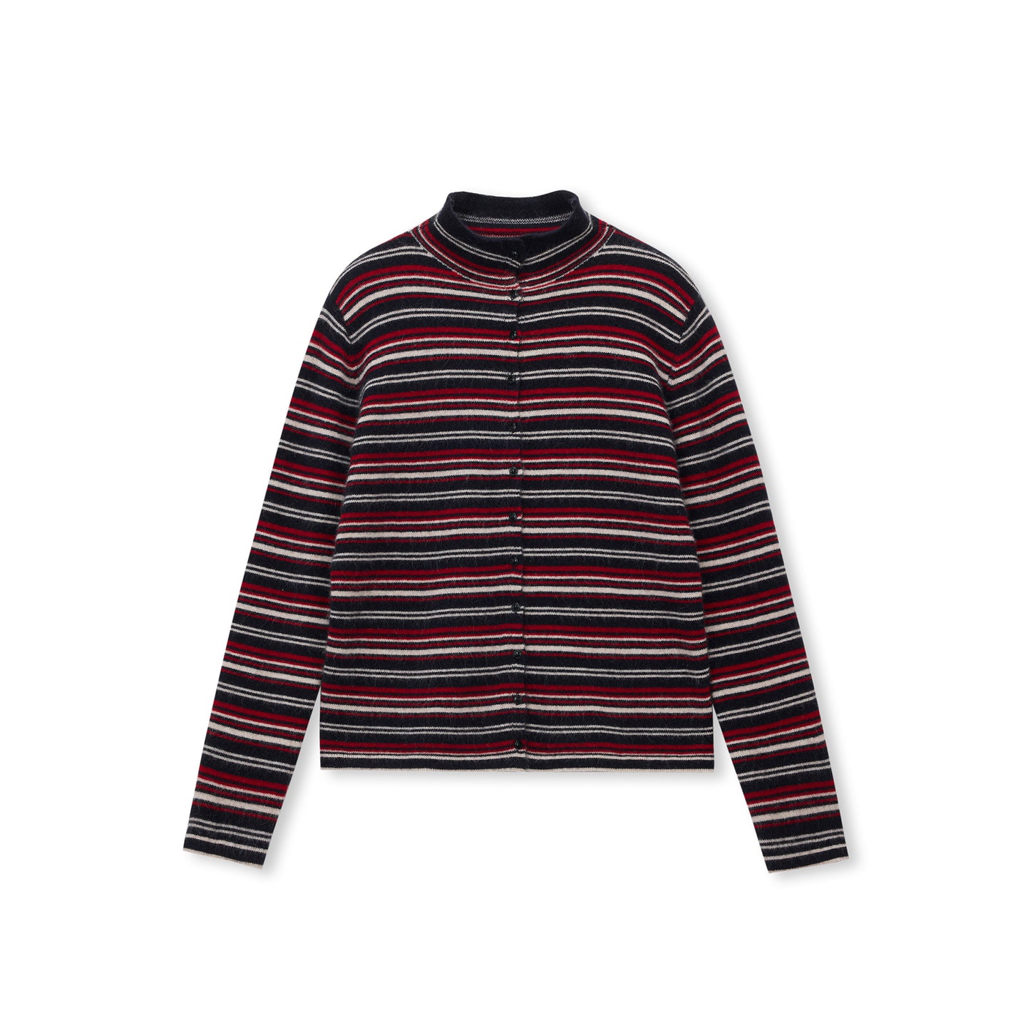 Striped Button-Front Wool-Blend Stand-Collar Cardigan