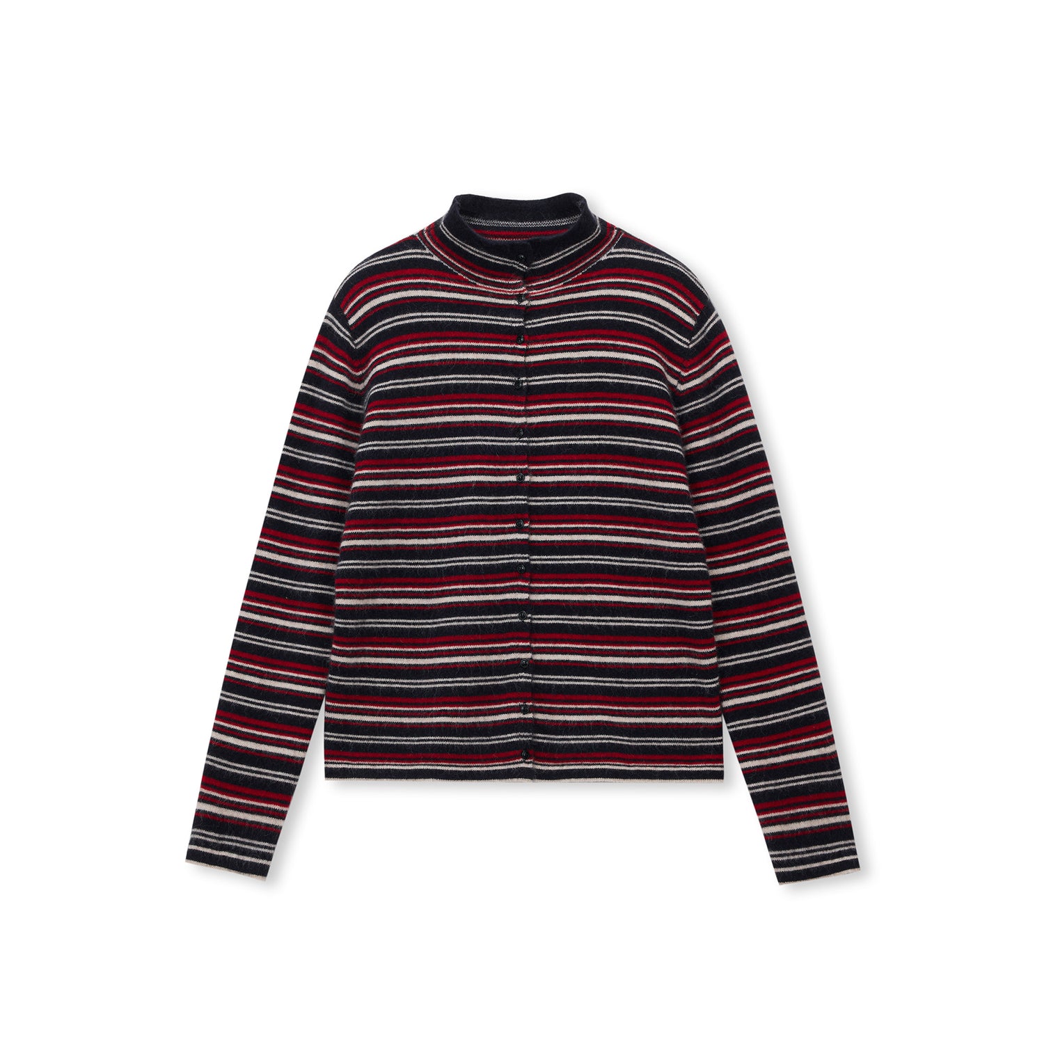 Striped Button-Front Wool-Blend Stand-Collar Cardigan