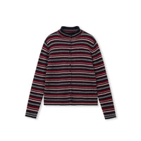 Striped Button-Front Wool-Blend Stand-Collar Cardigan
