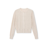 Pointelle-Knit Crewneck Cardigan